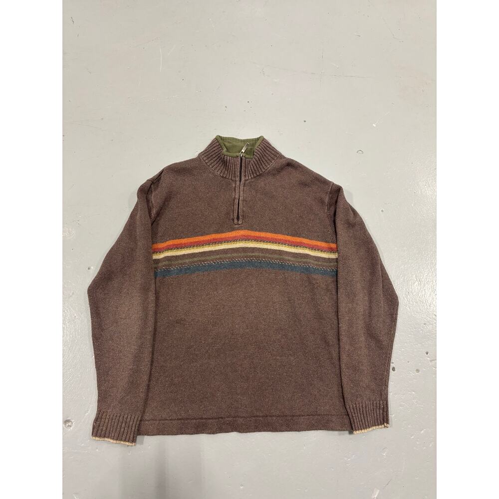Vintage‎ Columbia Quarter Zip Sweater Mens XL Brown Striped Gorpcore Wool Blend